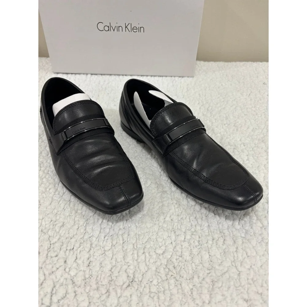 Calvin‎ Klein 10M Black Sean Dress Calf Loafers Mens Casual Preppy Shoes